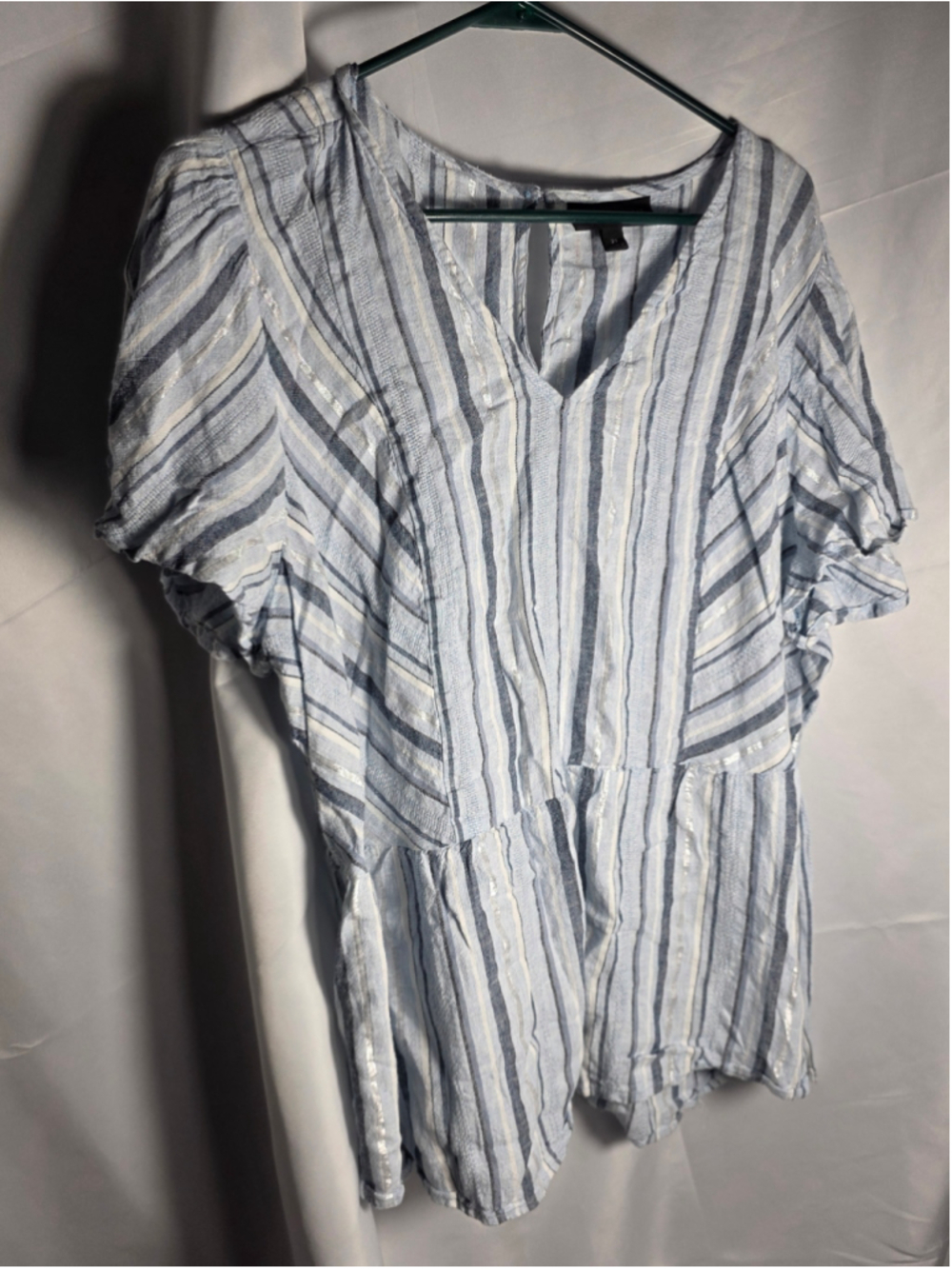 Women's Lane Bryant Striped Blouse Size 22 Blue White cottagecore plus size